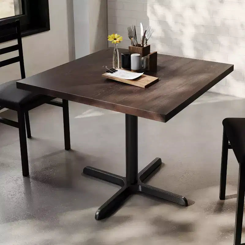 Flash Furniture Bennett Dessus de table commercial carré en bois massif avec pied en X en fonte résistant à la rouille de 76,2 x 76,2 cm pour table à manger