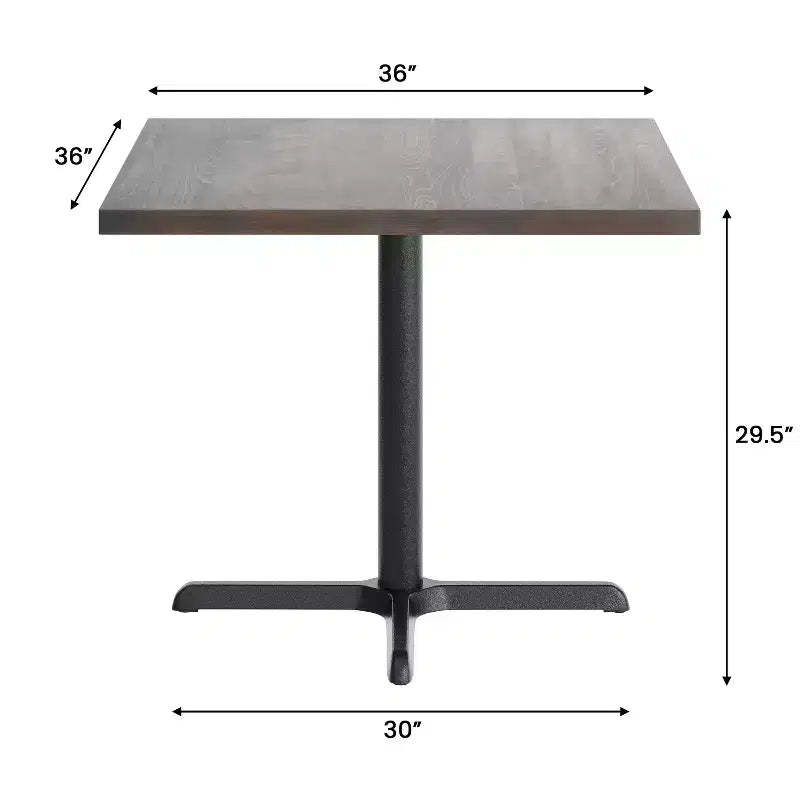 Flash Furniture Bennett Dessus de table commercial carré en bois massif avec pied en X en fonte résistant à la rouille de 76,2 x 76,2 cm pour table à manger