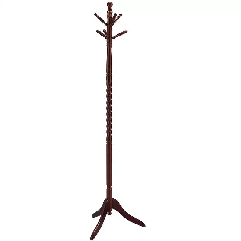 Okak 71.5IN Freestanding Hall Tree with Wooden Stand, Elegent Coat Rack with 6 Hooks, Coat Tree for Living Room, Bedroom, Entryway, Cherry