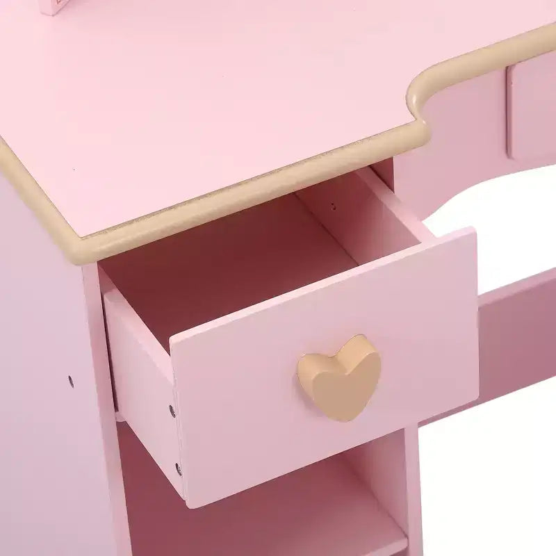 Wooden Makeup Vanity Set with 3 Drawers and Mirror, Suitable for Ages 3-9