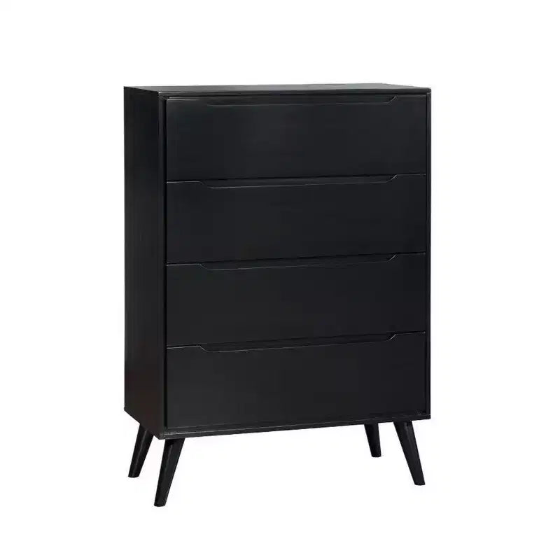 Royal Hampton 4 Drawer Wooden Chest With Round Tapered Legs, Black
