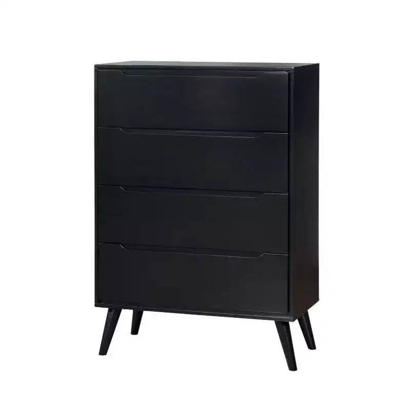 Royal Hampton 4 Drawer Wooden Chest With Round Tapered Legs, Black