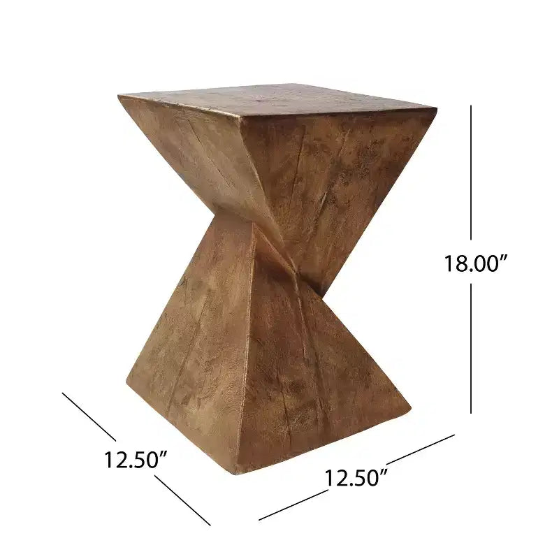 MAYEERTY 1 Pack Sculptural Hourglass Side Table, Artisan Wood-Like End Table for Living Room, Patio