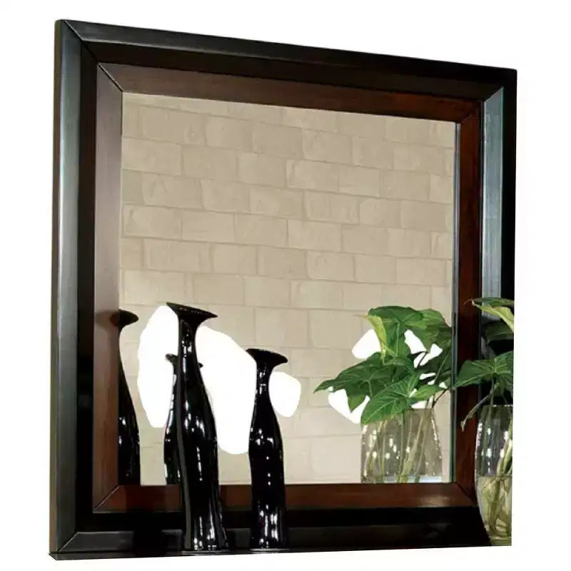 Royal Hampton Dresser Mirror, 38 Inch Dark Walnut Brown and Black Solid Wood