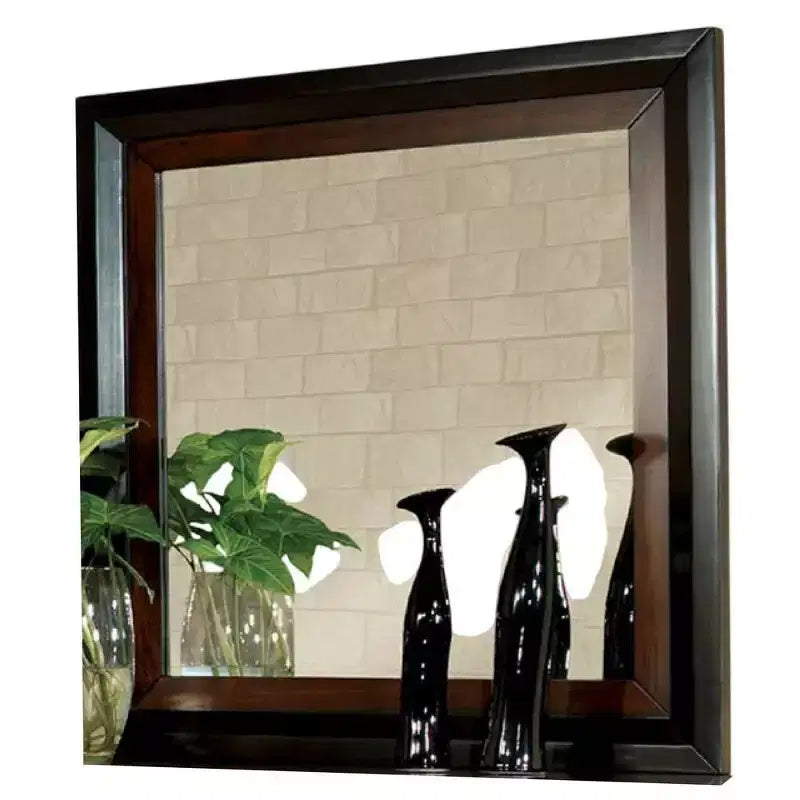 Royal Hampton Dresser Mirror, 38 Inch Dark Walnut Brown and Black Solid Wood