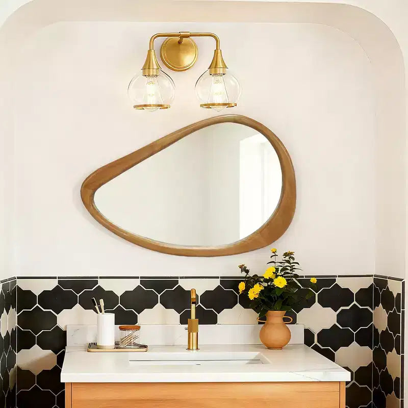 GDFStudio Jenera Modern Wood Irregular Teardrop Wall Mirror