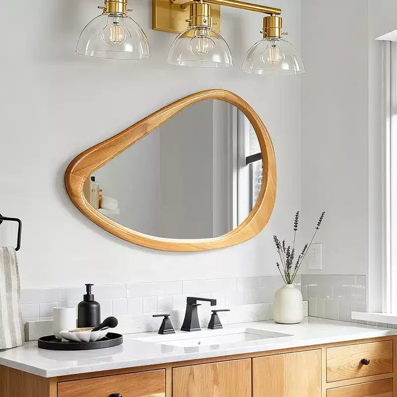 GDFStudio Jenera Modern Wood Irregular Teardrop Wall Mirror