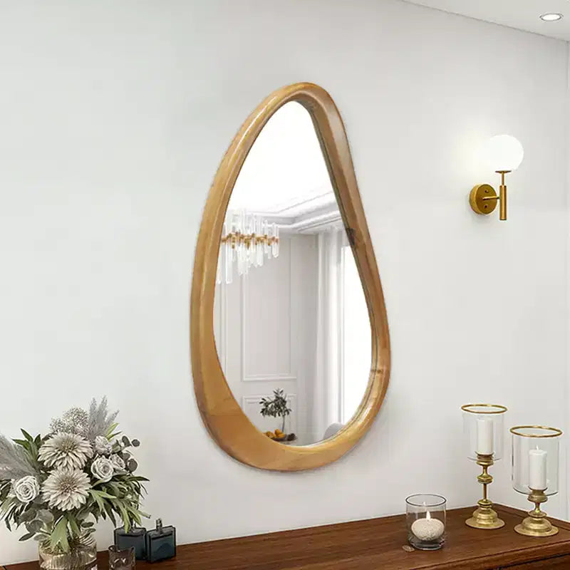 GDFStudio Jenera Modern Wood Irregular Teardrop Wall Mirror