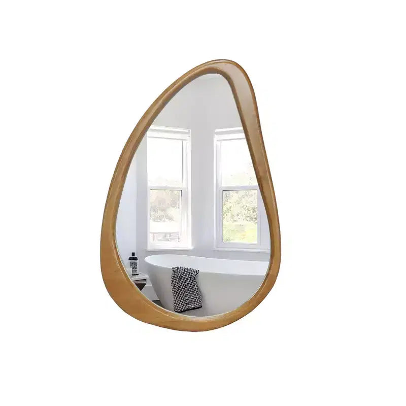 GDFStudio Jenera Modern Wood Irregular Teardrop Wall Mirror