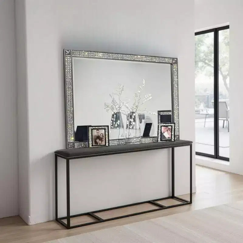 Royal Hampton Dresser Mirror, Crystal Trim Frame, 46 Inch Gray Solid Wood