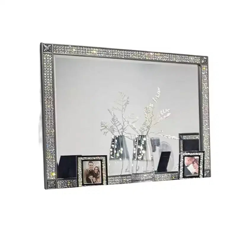 Royal Hampton Dresser Mirror, Crystal Trim Frame, 46 Inch Gray Solid Wood