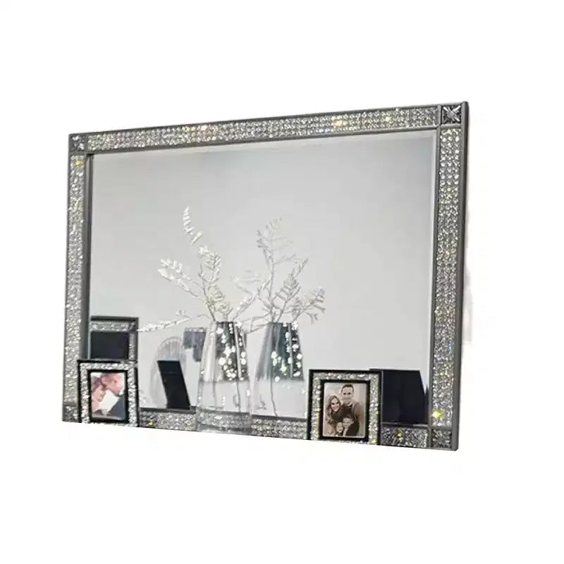 Royal Hampton Dresser Mirror, Crystal Trim Frame, 46 Inch Gray Solid Wood