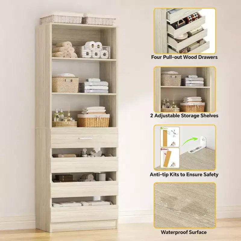 Besiost Closet Organizer System with Wood Drawers and Shelves