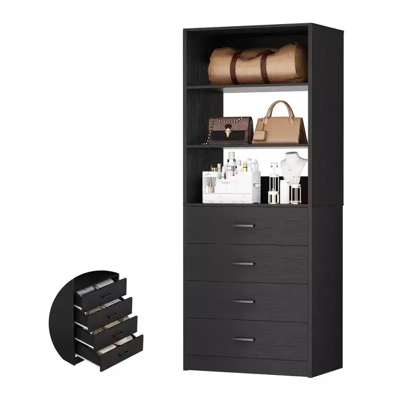 Besiost Closet Organizer System with Wood Drawers and Shelves