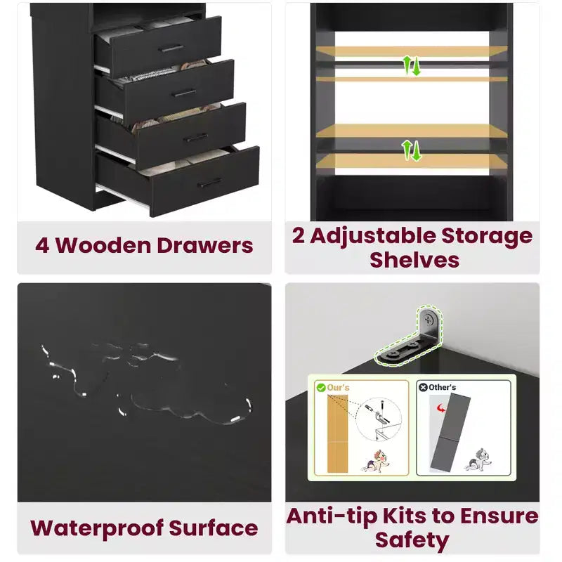 Besiost Closet Organizer System with Wood Drawers and Shelves