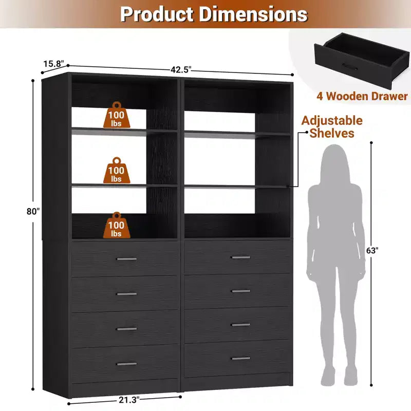 Besiost Closet Organizer System with Wood Drawers and Shelves