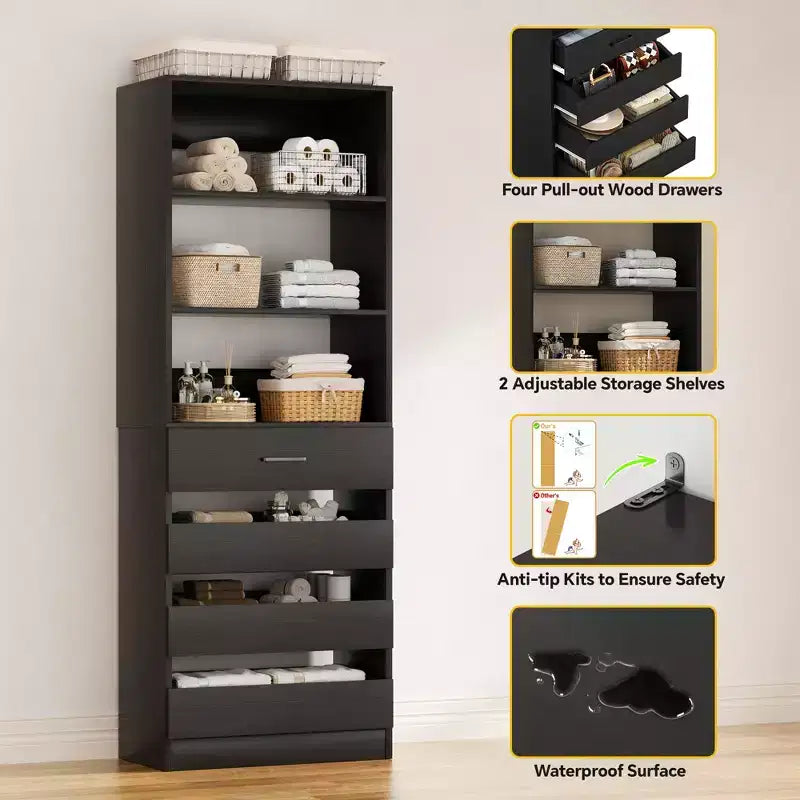 Besiost Closet Organizer System with Wood Drawers and Shelves