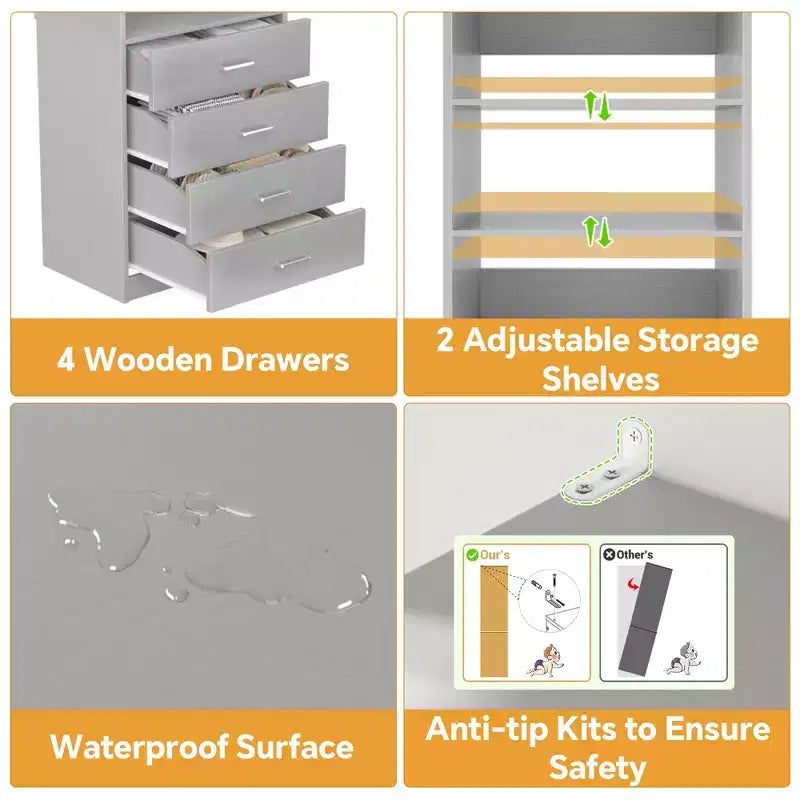 Besiost Closet Organizer System with Wood Drawers and Shelves