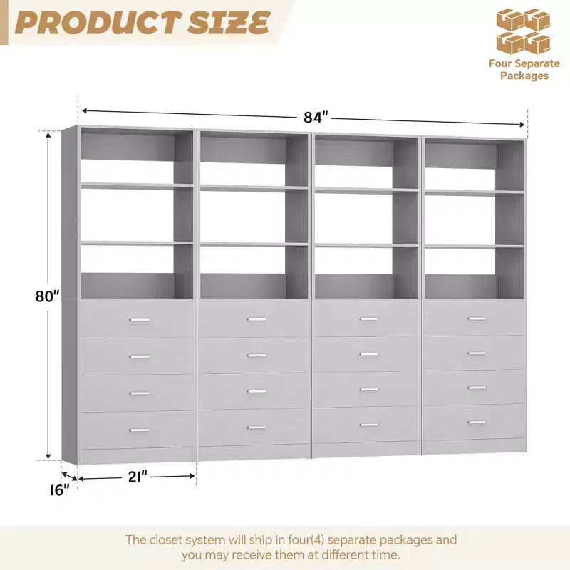 Besiost Closet Organizer System with Wood Drawers and Shelves