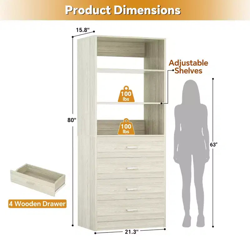 Besiost Closet Organizer System with Wood Drawers and Shelves