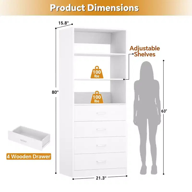 Besiost Closet Organizer System with Wood Drawers and Shelves