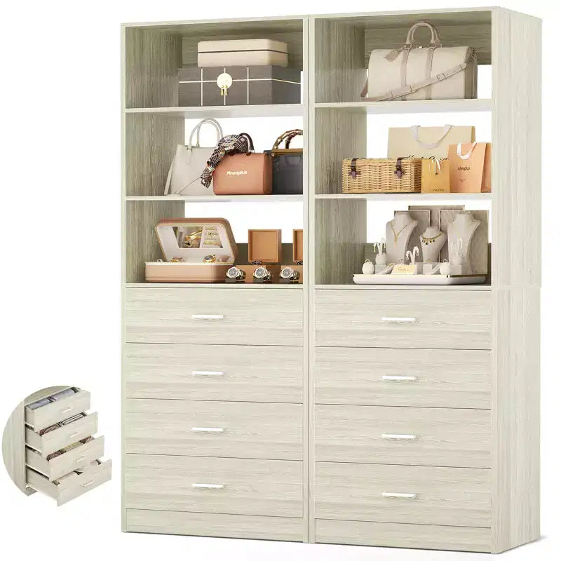 Besiost Closet Organizer System with Wood Drawers and Shelves