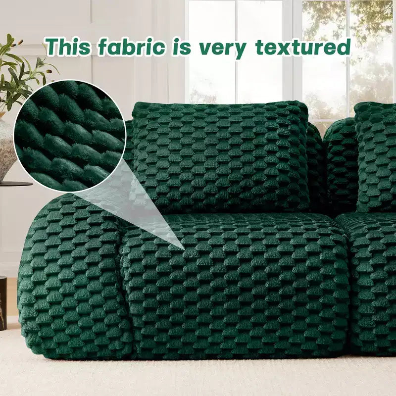146 U-Shaped Modular Sofa Flannelette 4-Seater Ottoman Buckle No Assembly Green
