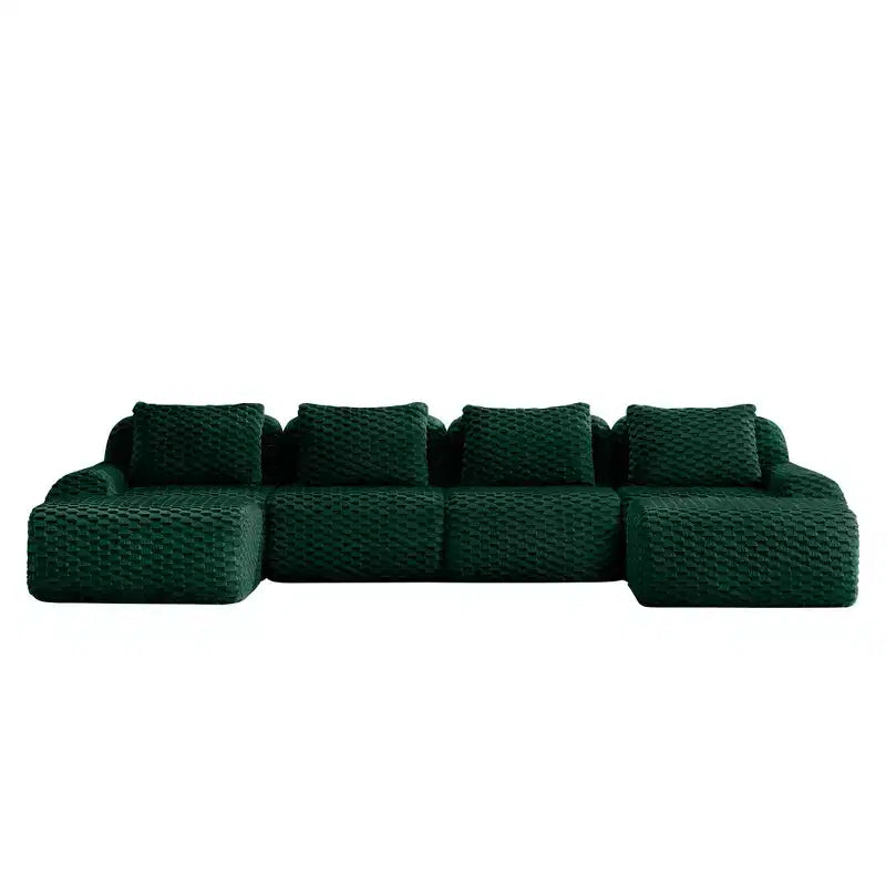 146 U-Shaped Modular Sofa Flannelette 4-Seater Ottoman Buckle No Assembly Green