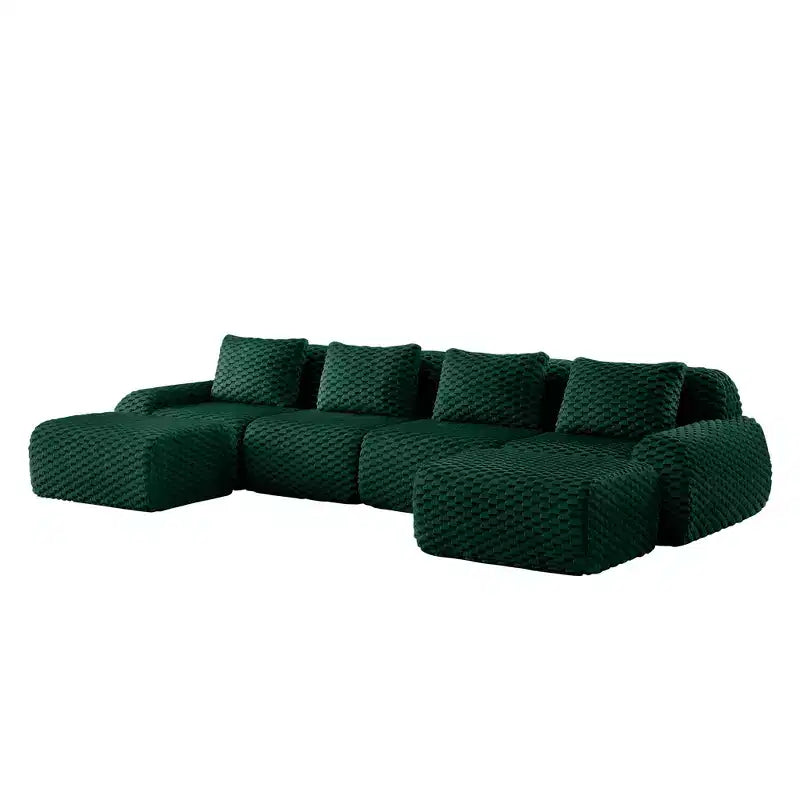 146 U-Shaped Modular Sofa Flannelette 4-Seater Ottoman Buckle No Assembly Green