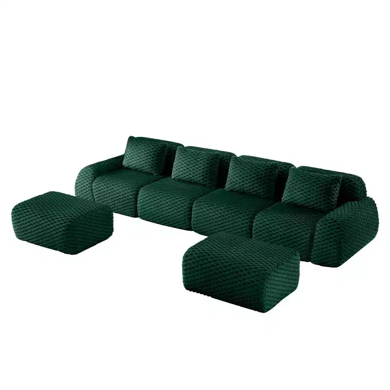 146 U-Shaped Modular Sofa Flannelette 4-Seater Ottoman Buckle No Assembly Green