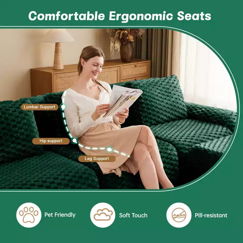146 U-Shaped Modular Sofa Flannelette 4-Seater Ottoman Buckle No Assembly Green