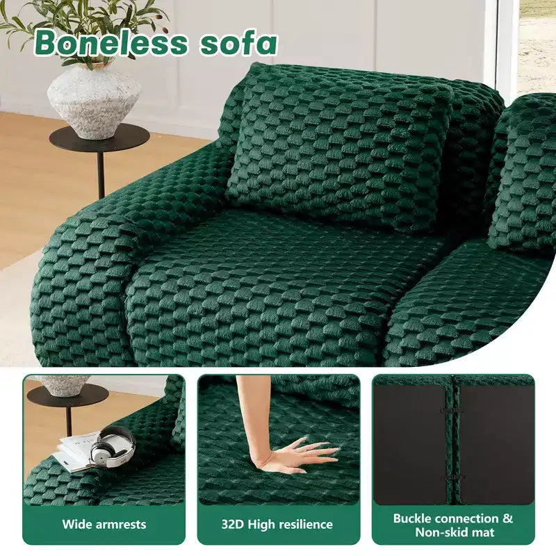 146 U-Shaped Modular Sofa Flannelette 4-Seater Ottoman Buckle No Assembly Green