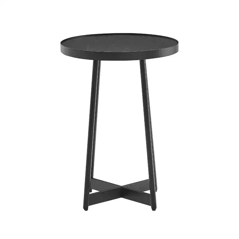 Homy Casa Round Metal & Wood Accent Table for Living Room, Modern Black