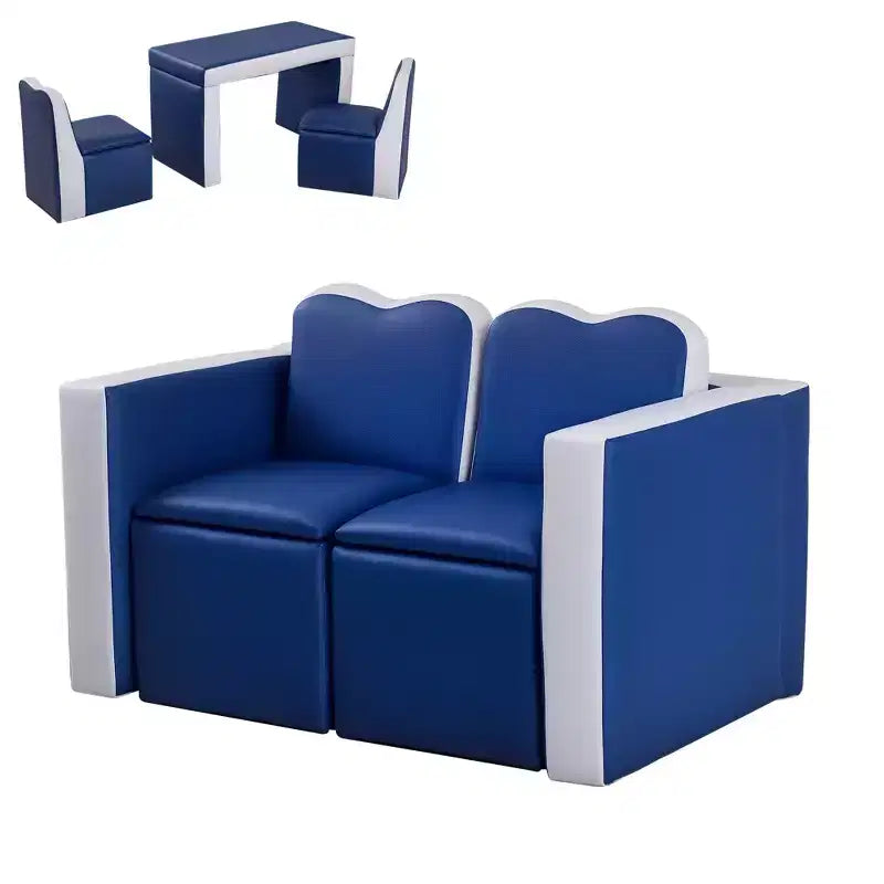 Kids Sofa Set 2-in-1 Multi-Functional Toddler Table Chair Set 2 Seat Couch Storage Box Soft Sturdy