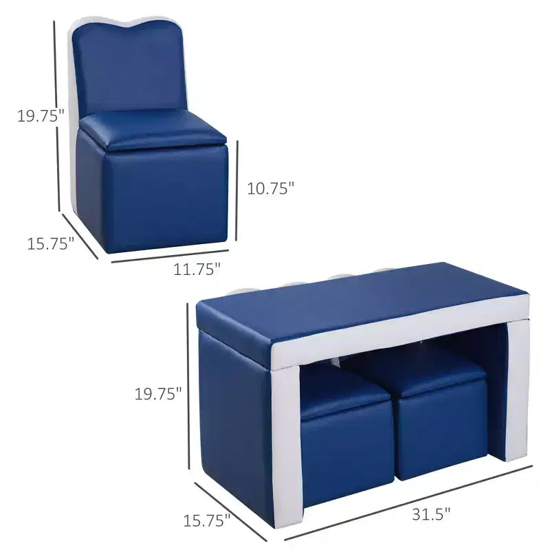 Kids Sofa Set 2-in-1 Multi-Functional Toddler Table Chair Set 2 Seat Couch Storage Box Soft Sturdy