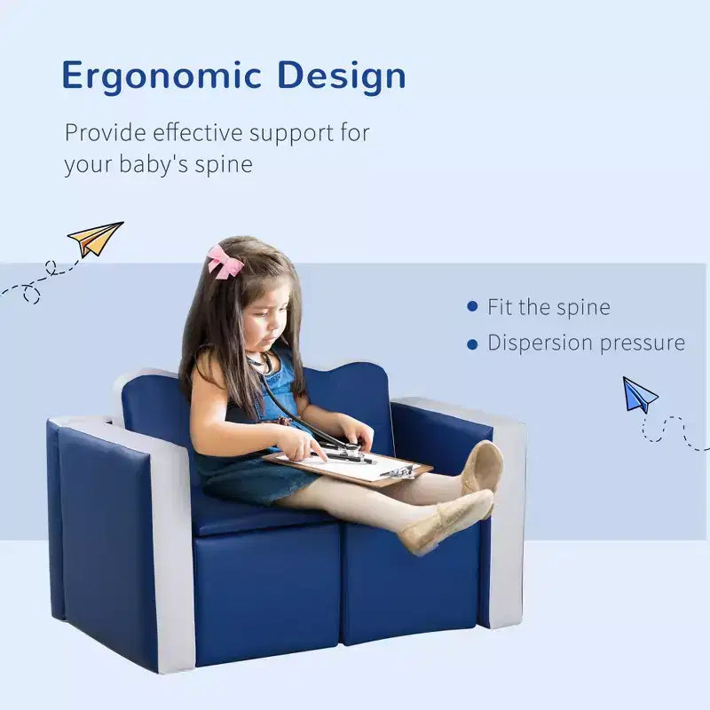 Kids Sofa Set 2-in-1 Multi-Functional Toddler Table Chair Set 2 Seat Couch Storage Box Soft Sturdy
