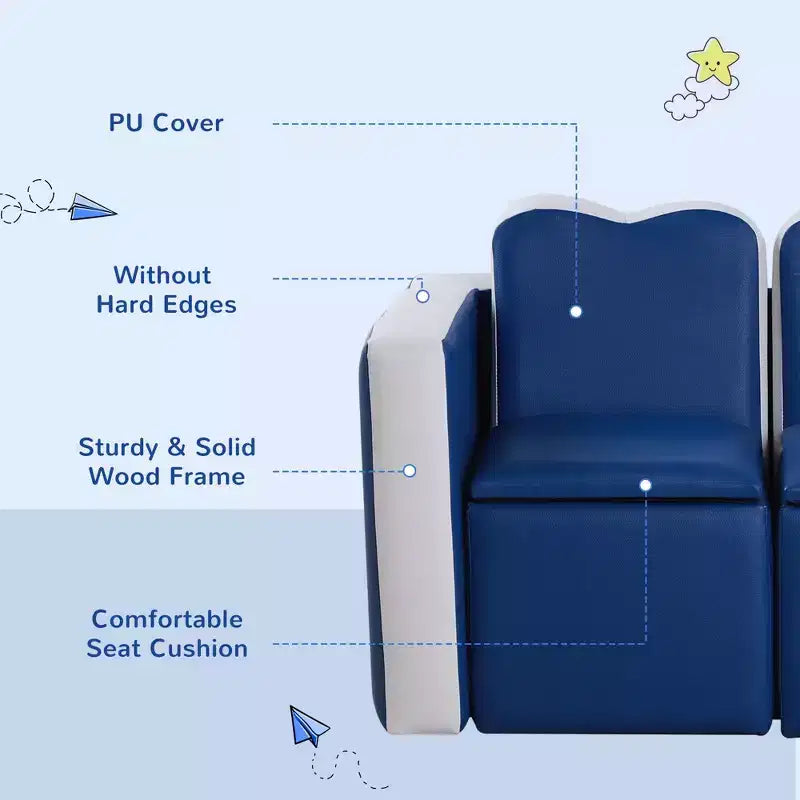 Kids Sofa Set 2-in-1 Multi-Functional Toddler Table Chair Set 2 Seat Couch Storage Box Soft Sturdy