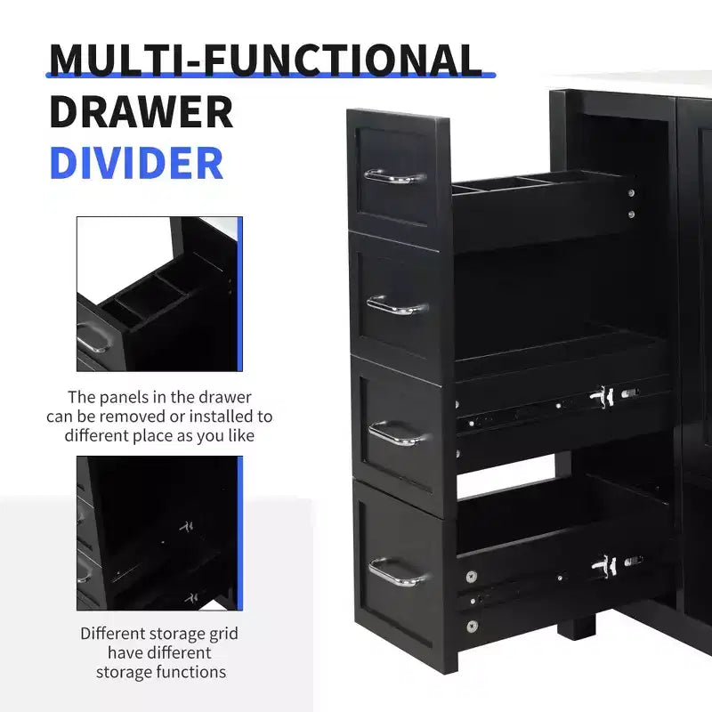 MAYEERTY 36 Bathroom Vanity with Sink Top 2 Doors 2 Drawers Solid Wood Open Shelf MDF Black