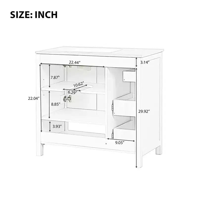 MAYEERTY 36 Bathroom Vanity with Sink Top 2 Doors 2 Drawers Solid Wood Open Shelf MDF Black