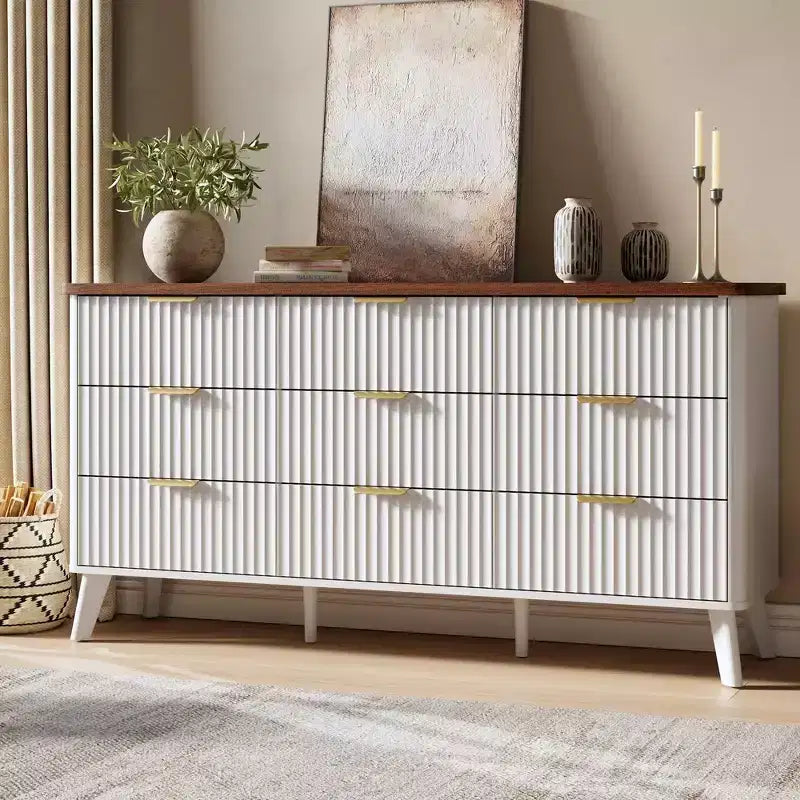 Fluted Dresser for Bedroom with 9 Deep Drawers, 60.6 in Wide Modern Chest of Drawers