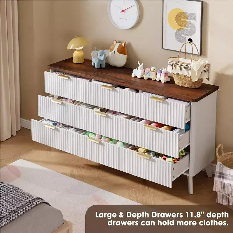 Fluted Dresser for Bedroom with 9 Deep Drawers, 60.6 in Wide Modern Chest of Drawers
