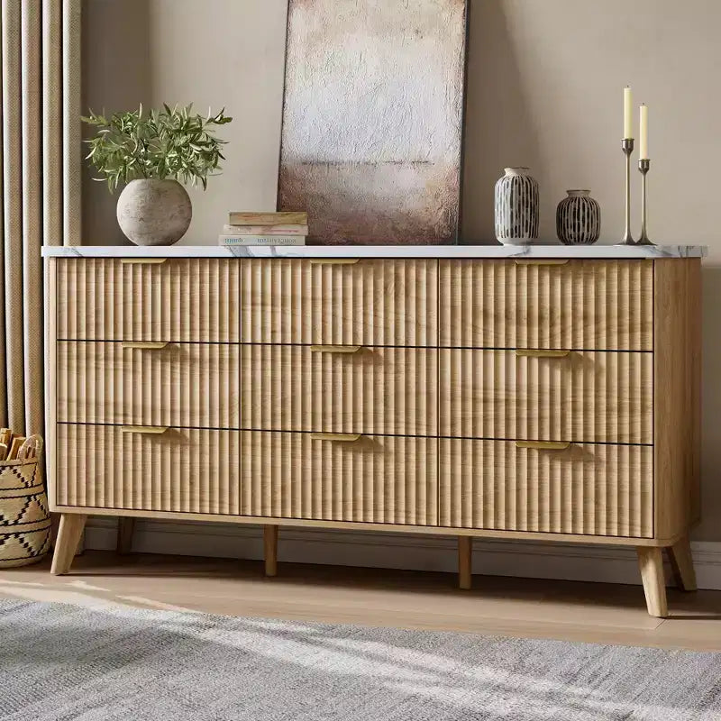 Fluted Dresser for Bedroom with 9 Deep Drawers, 60.6 in Wide Modern Chest of Drawers