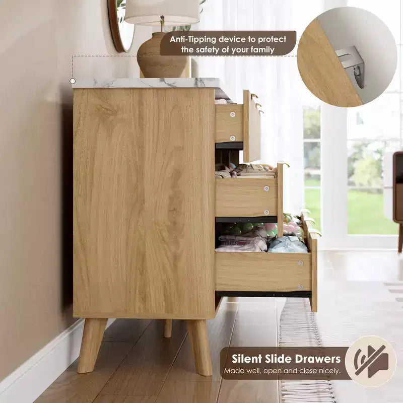 Fluted Dresser for Bedroom with 9 Deep Drawers, 60.6 in Wide Modern Chest of Drawers