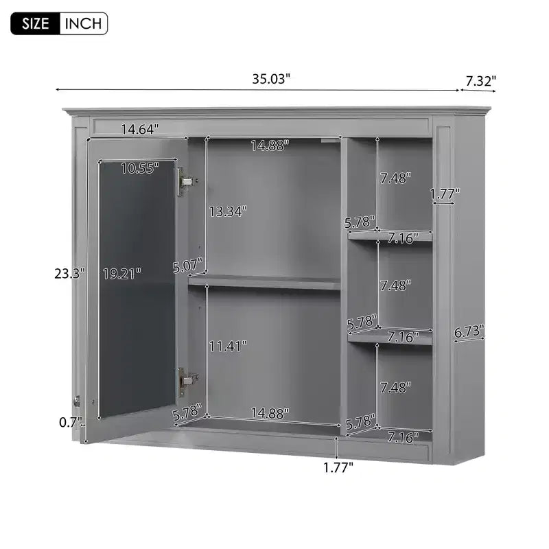 MAYEERTY 27.5 Medicine Cabinet, Wall Mounted Bathroom Storage Cabinet with Mirror 6 Open Shelves Modern Gray