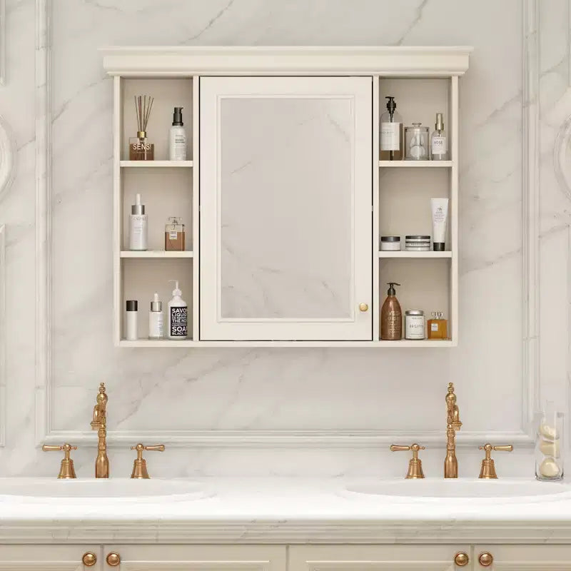 MAYEERTY 28.74 Wall Mounted Bathroom Storage Cabinet with Mirror Door 6 Open Shelves, Modern Bathroom Wall Cabinet Beige