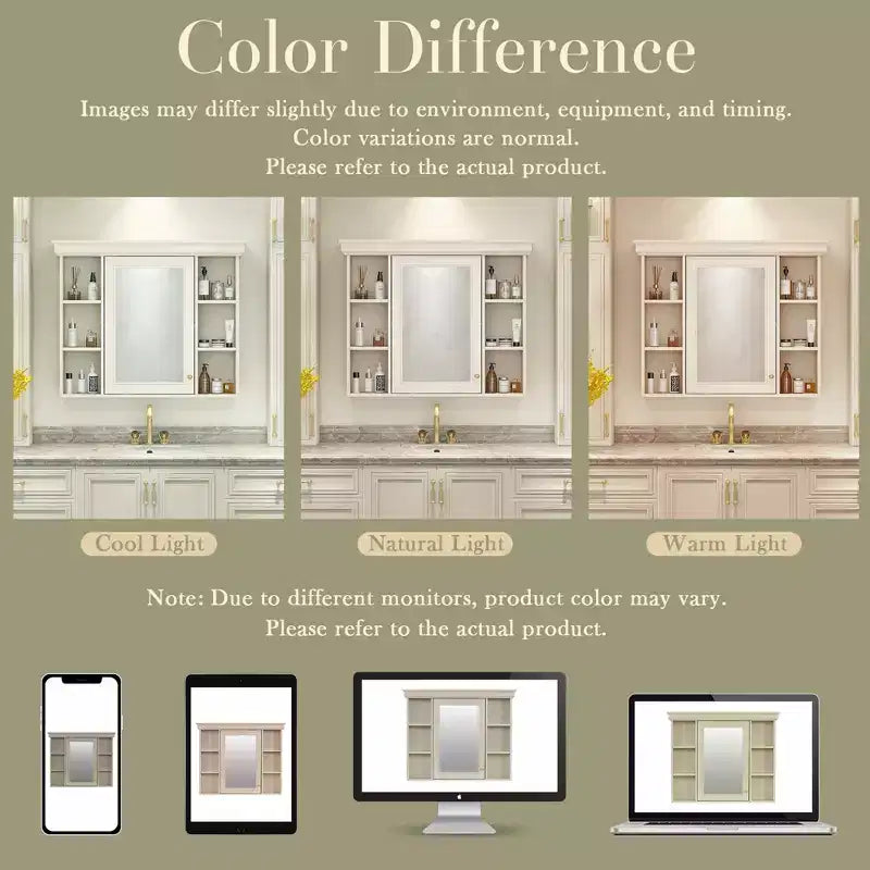 MAYEERTY 28.74 Wall Mounted Bathroom Storage Cabinet with Mirror Door 6 Open Shelves, Modern Bathroom Wall Cabinet Beige