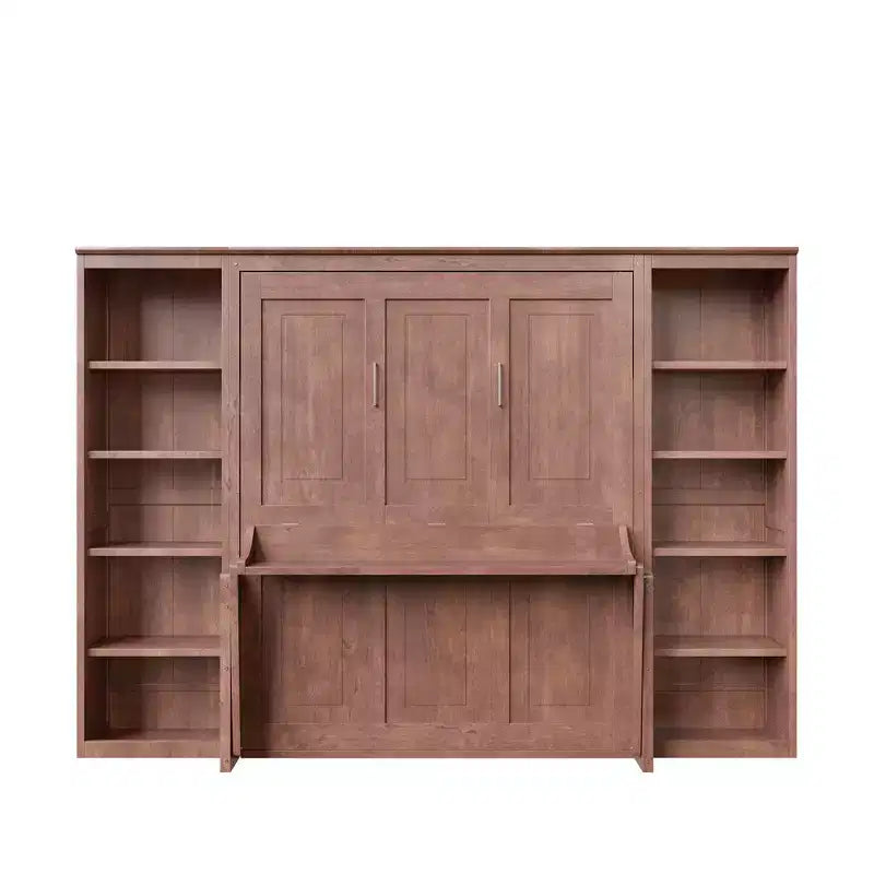 Whisen Full Size Murphy Bed & Bed Frame with Desk and Bookshelf, Space-saving Design