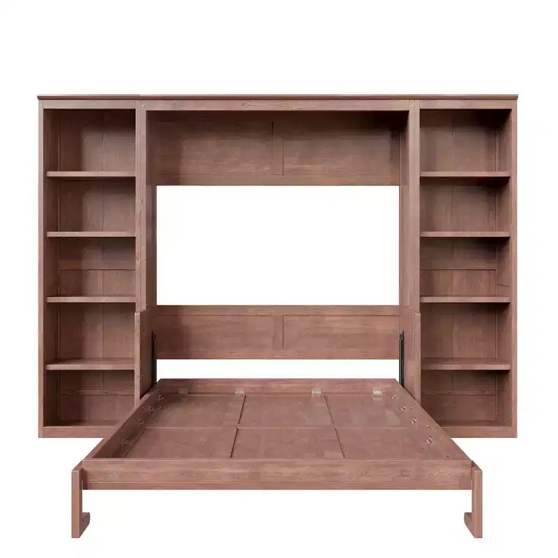Whisen Full Size Murphy Bed & Bed Frame with Desk and Bookshelf, Space-saving Design