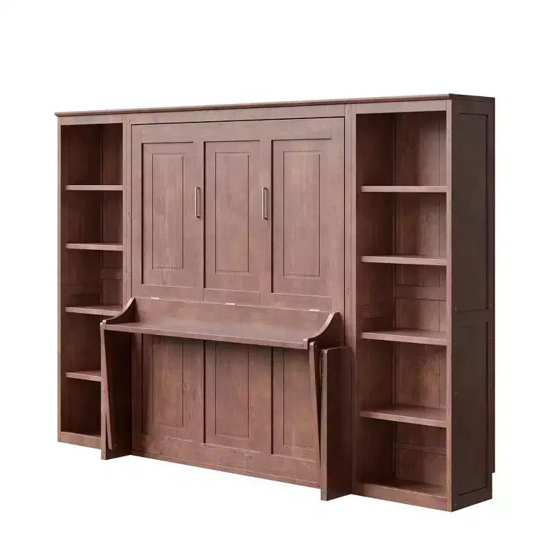 Whisen Full Size Murphy Bed & Bed Frame with Desk and Bookshelf, Space-saving Design