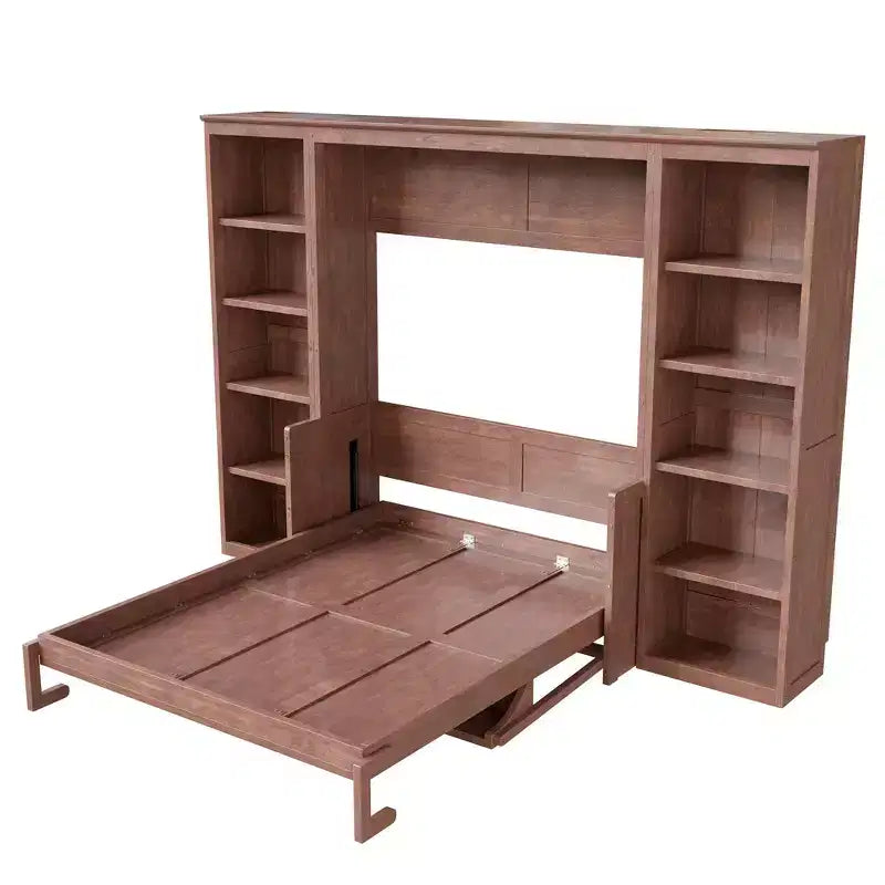 Whisen Full Size Murphy Bed & Bed Frame with Desk and Bookshelf, Space-saving Design